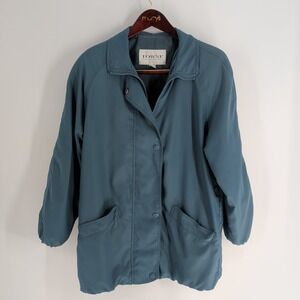 Vintage Towne By London Fog Full‎ Zip Snap Pockets Raincoat Jacket Teal Size S